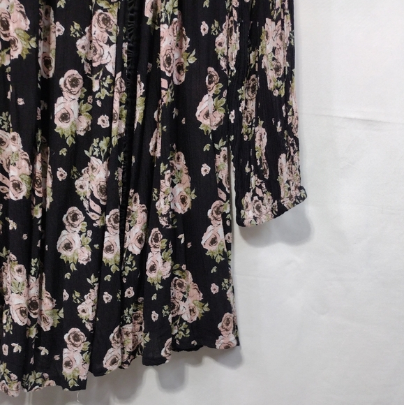 Rebellion Floral Dress Women's M Black Pink Cottagecore Peasant Retro 90s Y2K - Picture 7 of 9